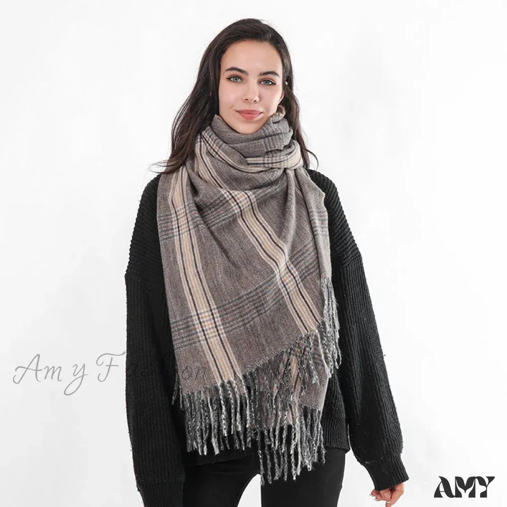 New Autumn Winter Tassel Fringe Plaid Retro Women's Scarf