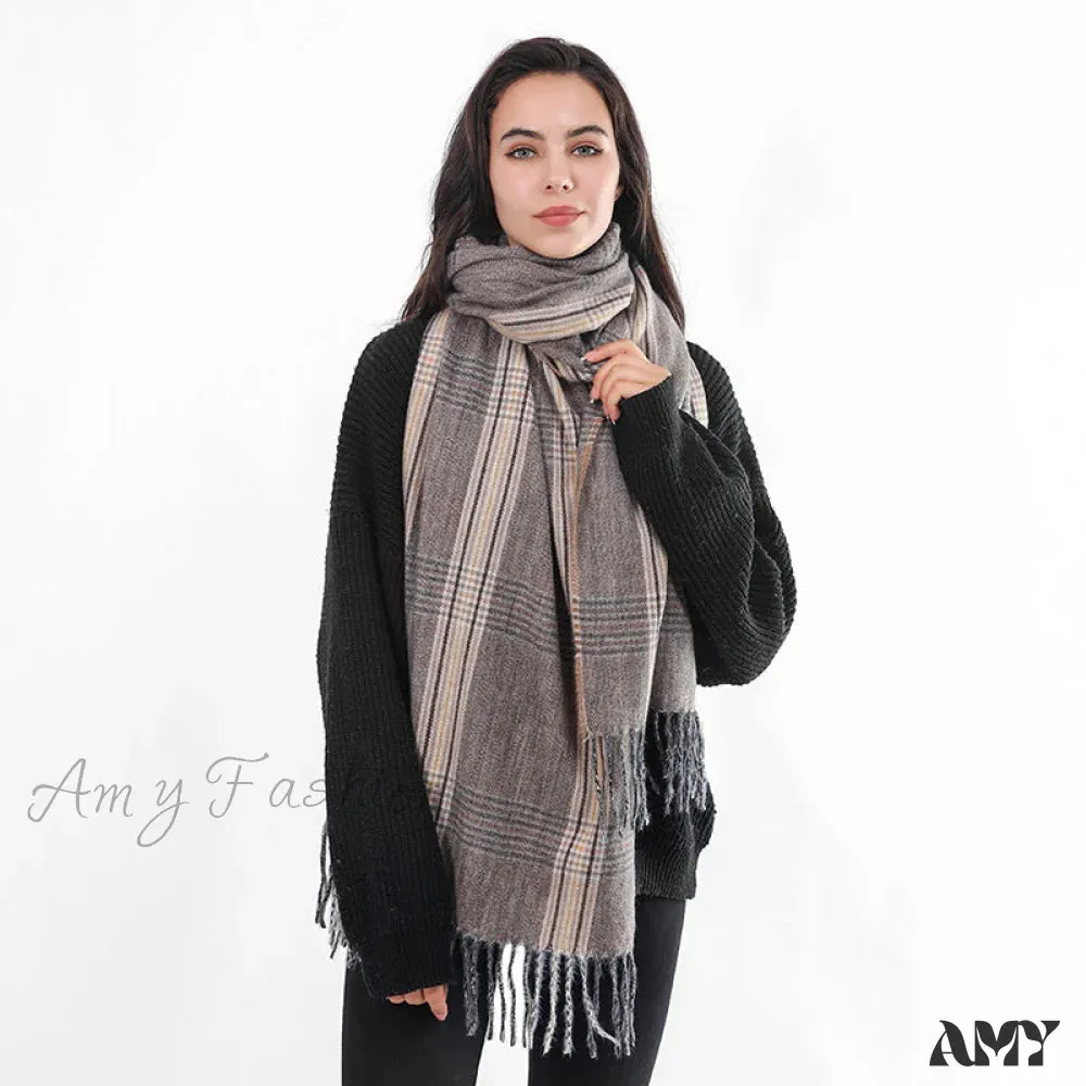New Autumn Winter Tassel Fringe Plaid Retro Women's Scarf