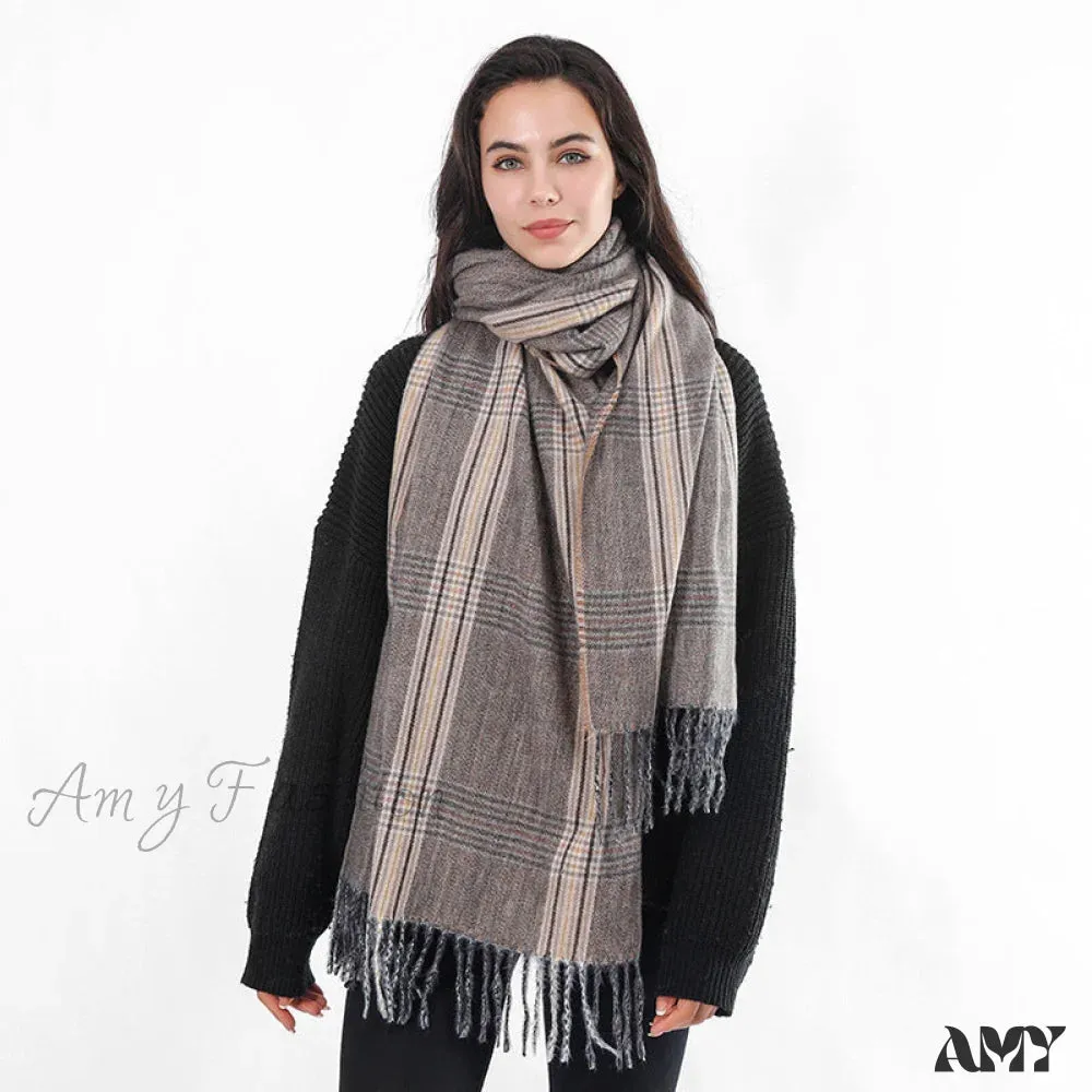 New Autumn Winter Tassel Fringe Plaid Retro Women's Scarf