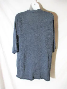 NEW POLES FRANCE Open Silk Wool Blend Knit Cardigan Sweater S Green Black Dark