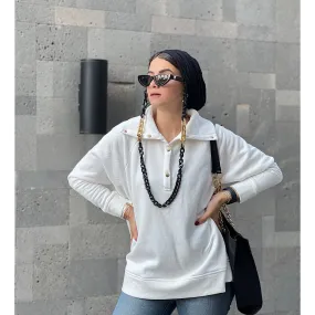 Off white high neck buttoned sweater