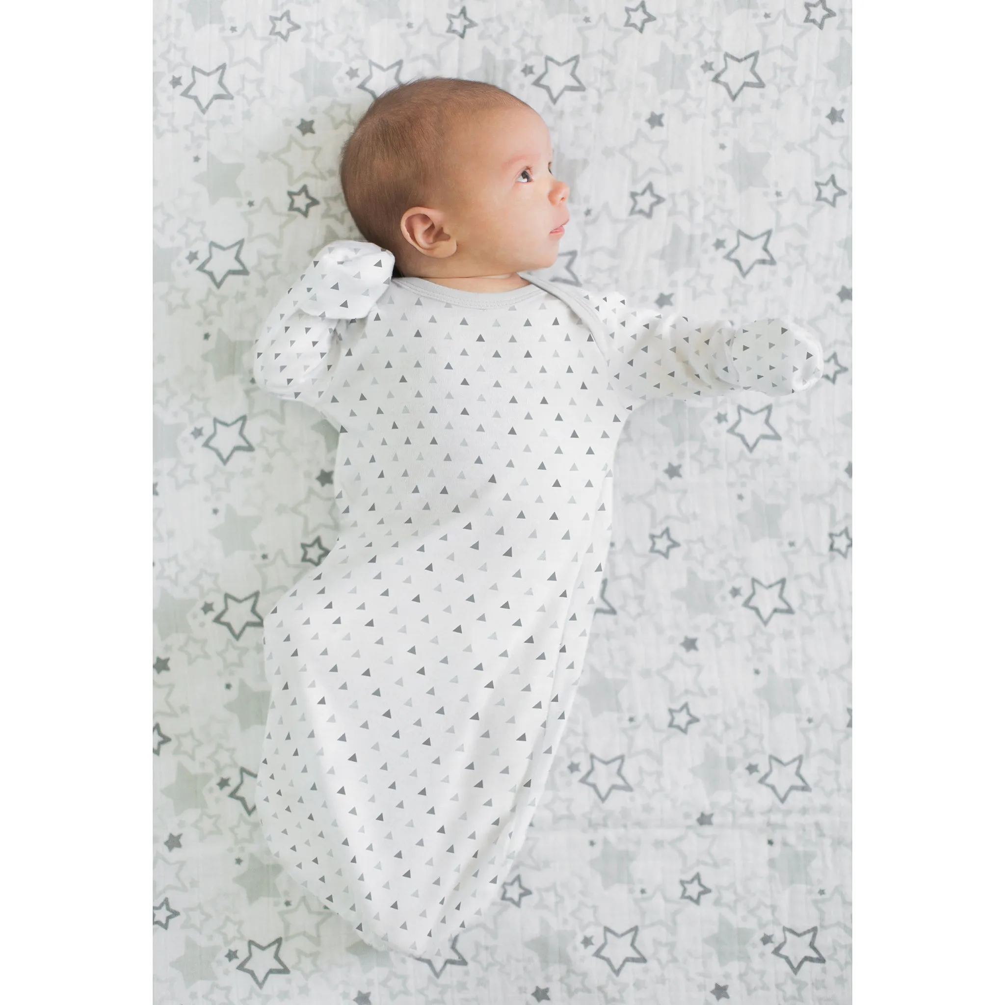 Pajama Gown and Hat Gift Set - Tiny Triangles Shimmer, Sterling