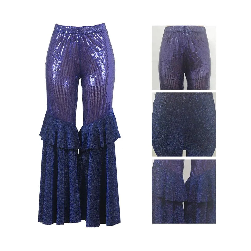 Party Flare High Elastic Waist Glitter Pants