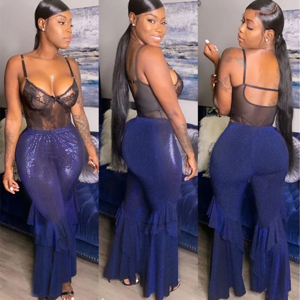 Party Flare High Elastic Waist Glitter Pants