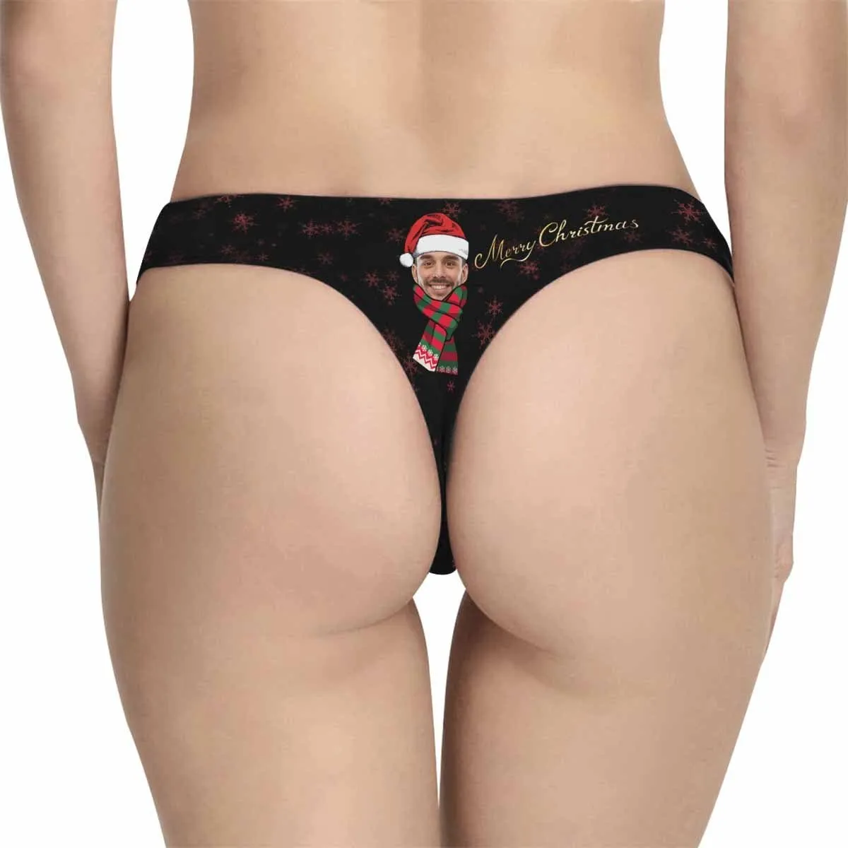 Personalized Face Underwear for Her Custom Christmas Hat Women's Classic Thongs Funny Lovers Gift