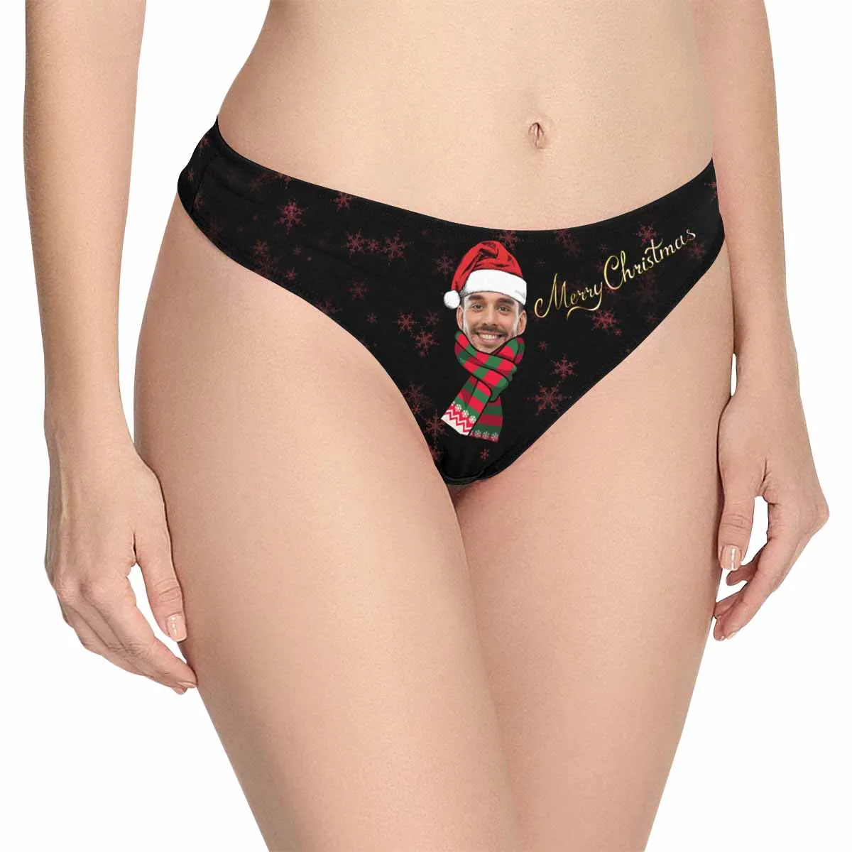 Personalized Face Underwear for Her Custom Christmas Hat Women's Classic Thongs Funny Lovers Gift