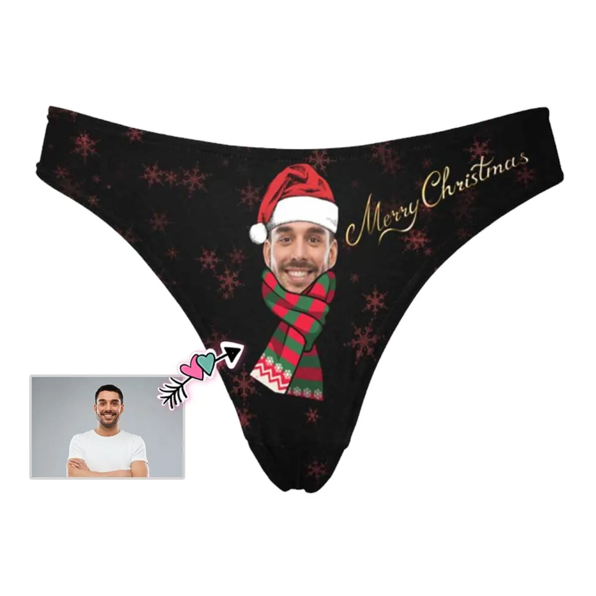 Personalized Face Underwear for Her Custom Christmas Hat Women's Classic Thongs Funny Lovers Gift