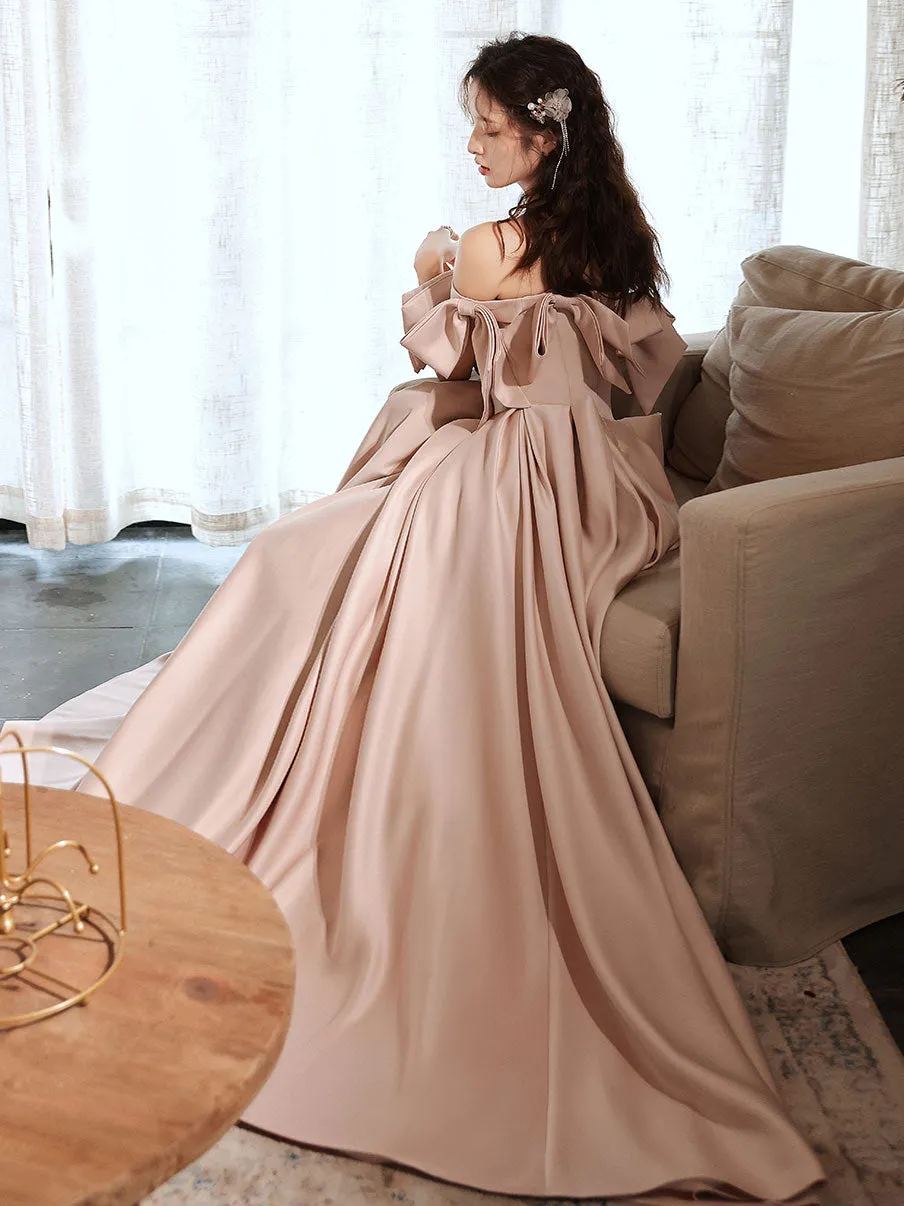 Pink Long Prom Dresses, Off Shoulder Long Formal Graduation Dresses