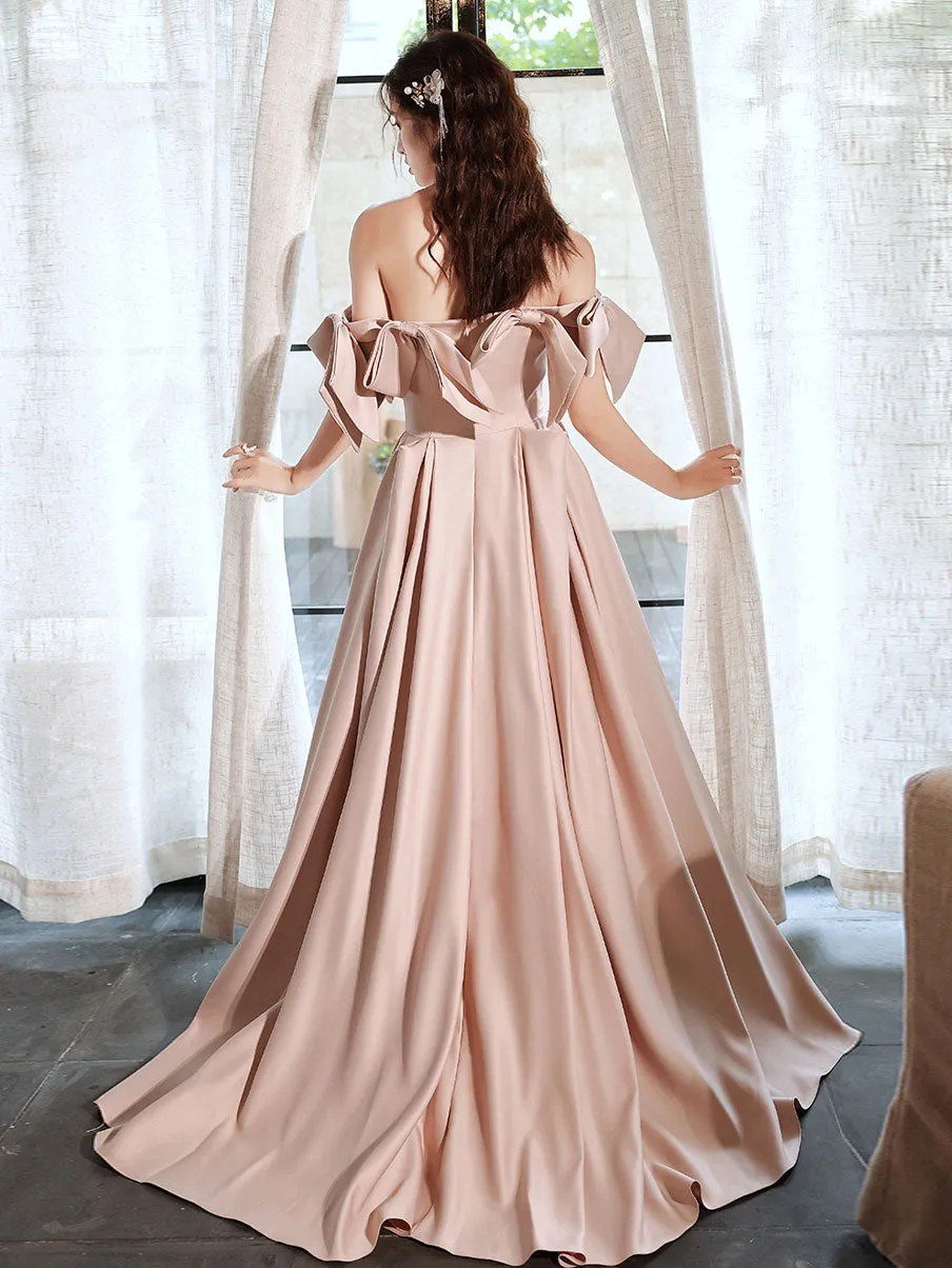 Pink Long Prom Dresses, Off Shoulder Long Formal Graduation Dresses