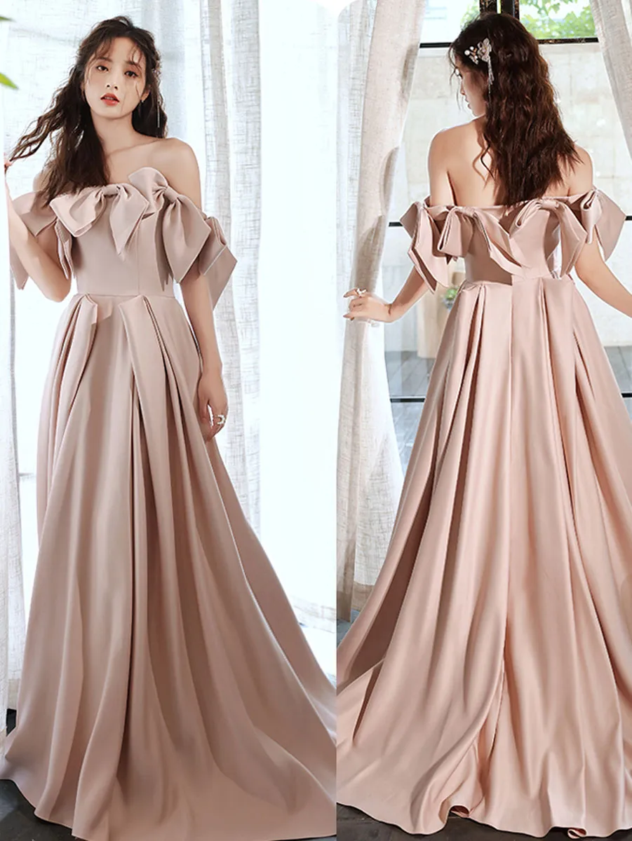 Pink Long Prom Dresses, Off Shoulder Long Formal Graduation Dresses