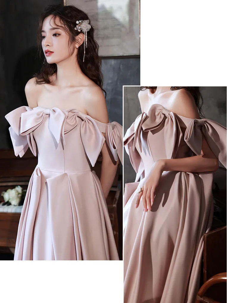 Pink Long Prom Dresses, Off Shoulder Long Formal Graduation Dresses