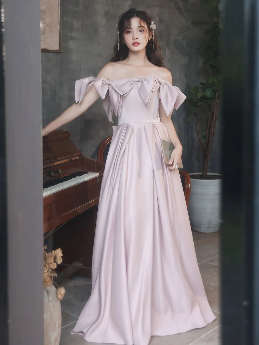 Pink Long Prom Dresses, Off Shoulder Long Formal Graduation Dresses