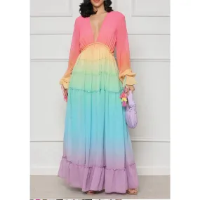 Pink Multicolor Pastel  Maxi Dress