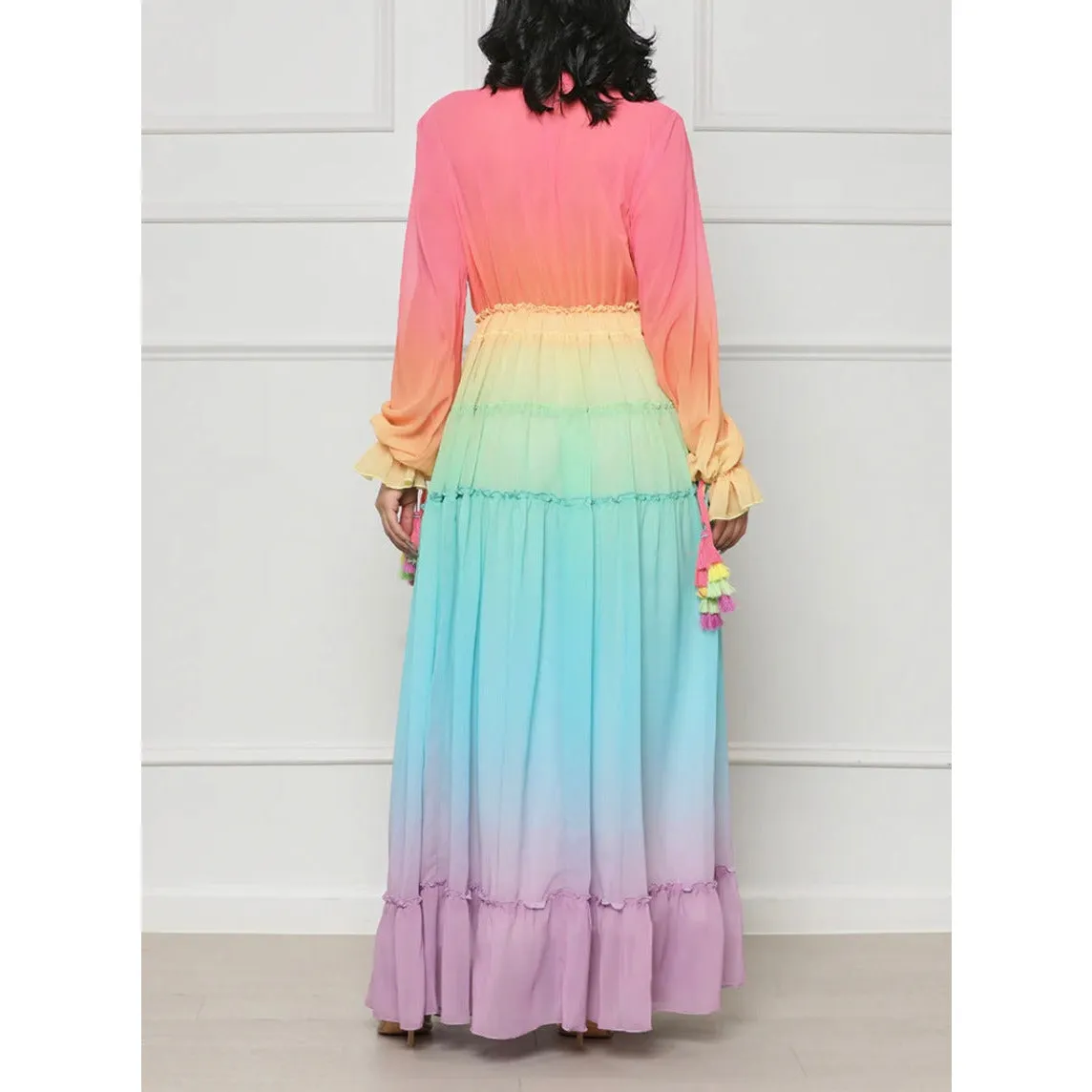Pink Multicolor Pastel  Maxi Dress