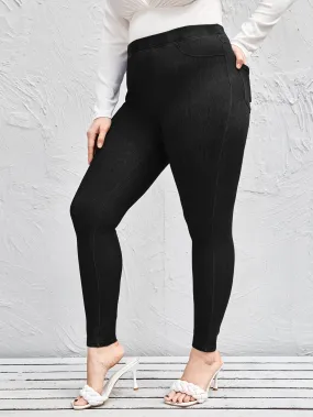 Plain Pocket Cropped Plus Size Leggings