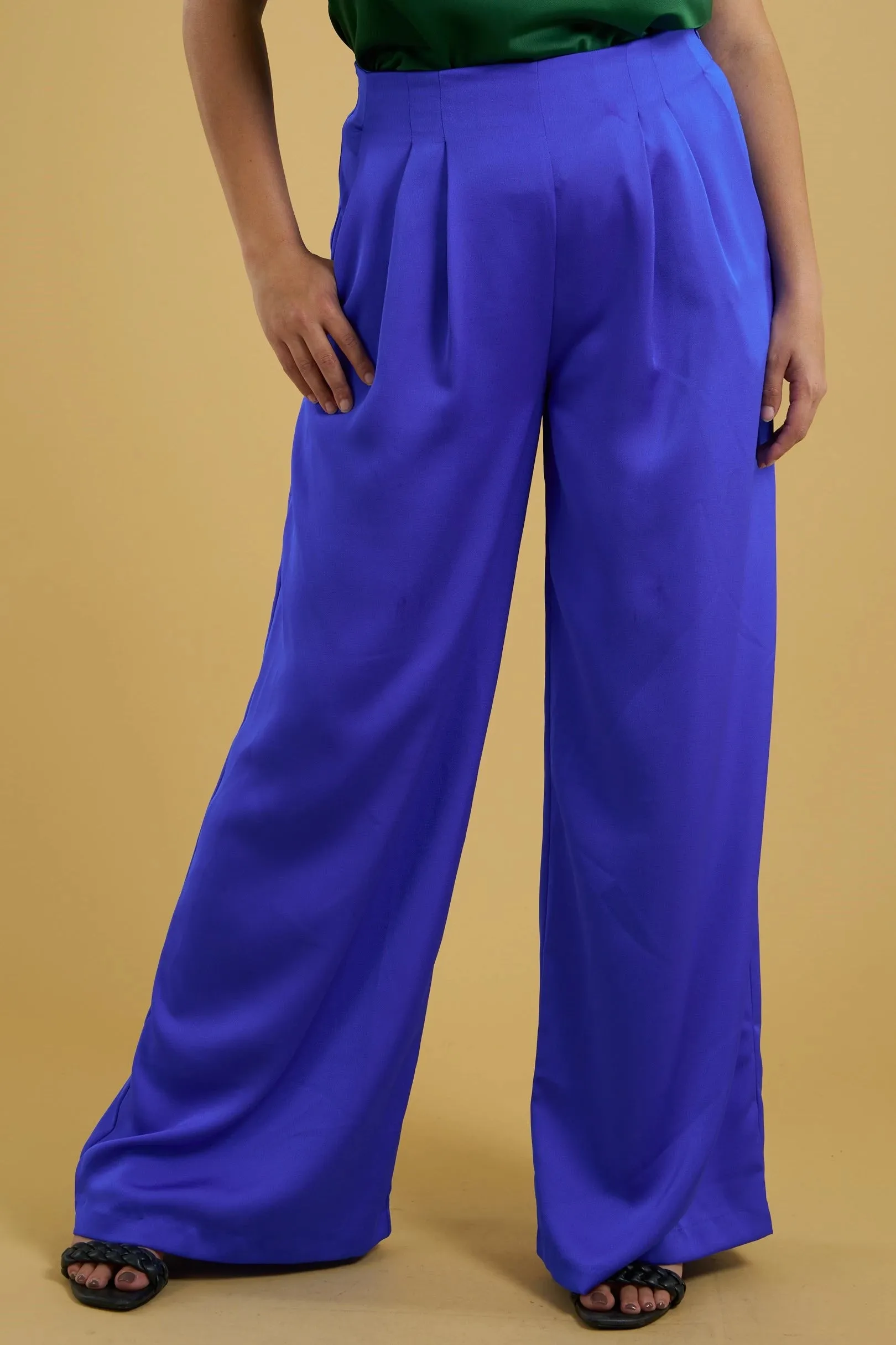PLUS satin high waist pleated wide leg pant