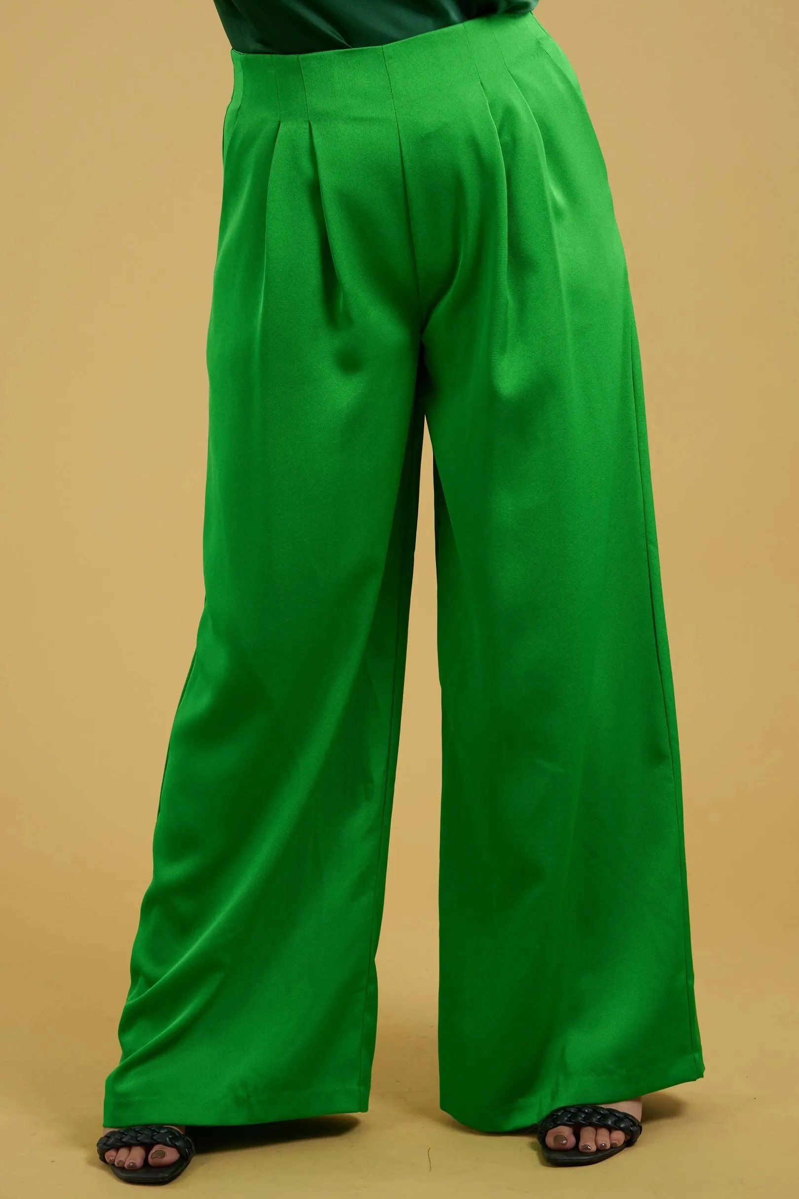 PLUS satin high waist pleated wide leg pant