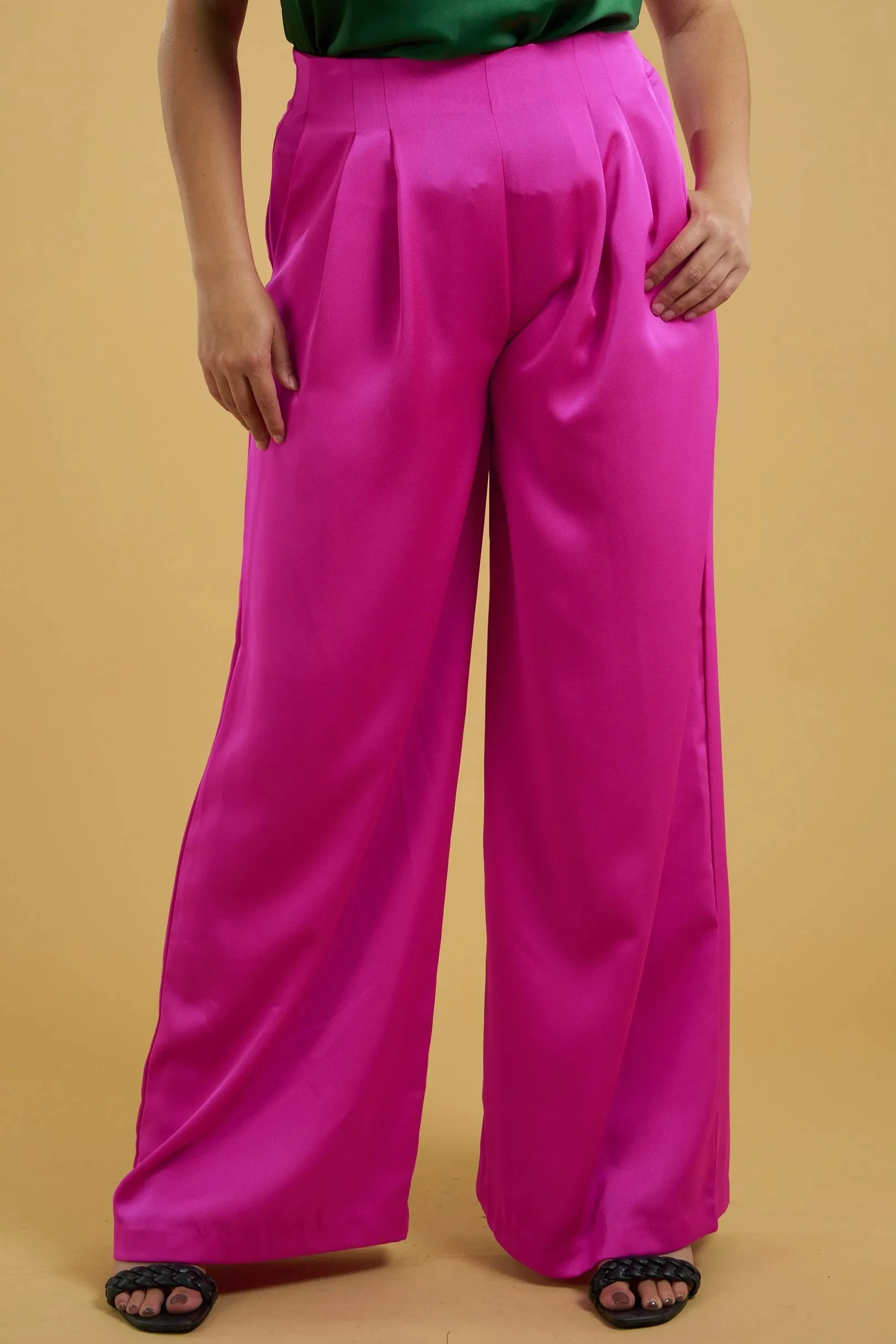 PLUS satin high waist pleated wide leg pant