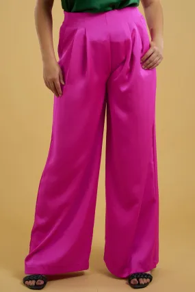 PLUS satin high waist pleated wide leg pant