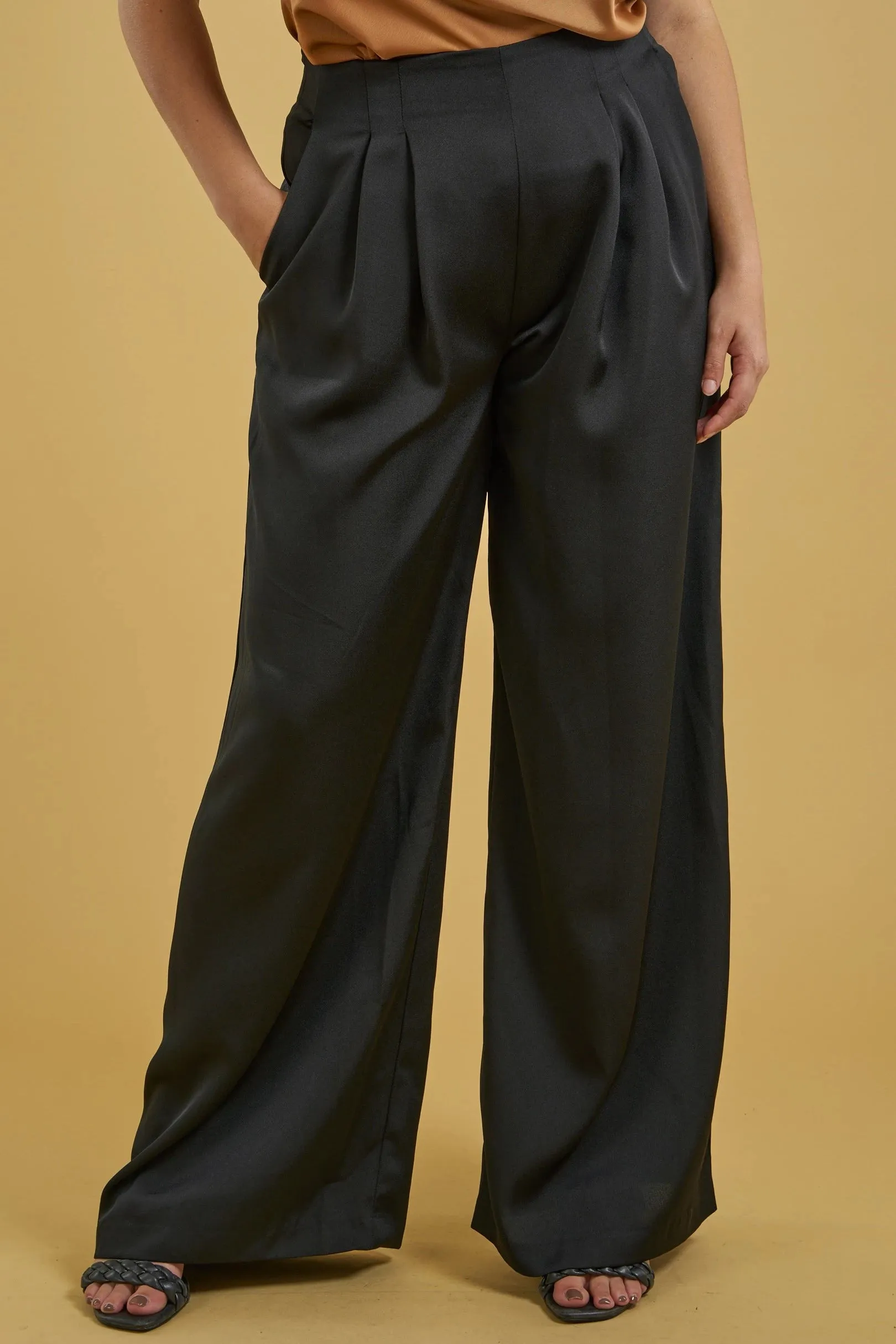 PLUS satin high waist pleated wide leg pant