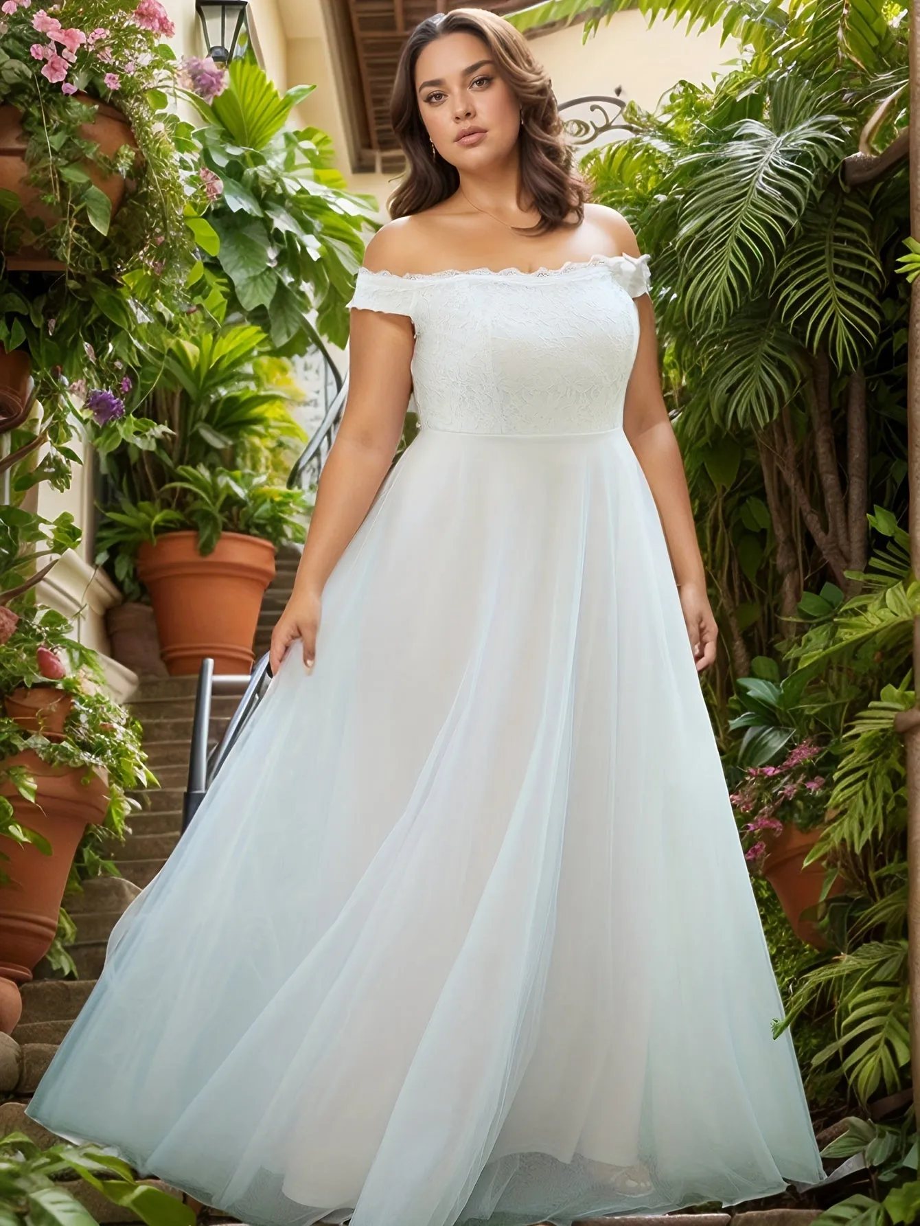 Plus Size Off-the-Shoulder Lace Bridal Gown