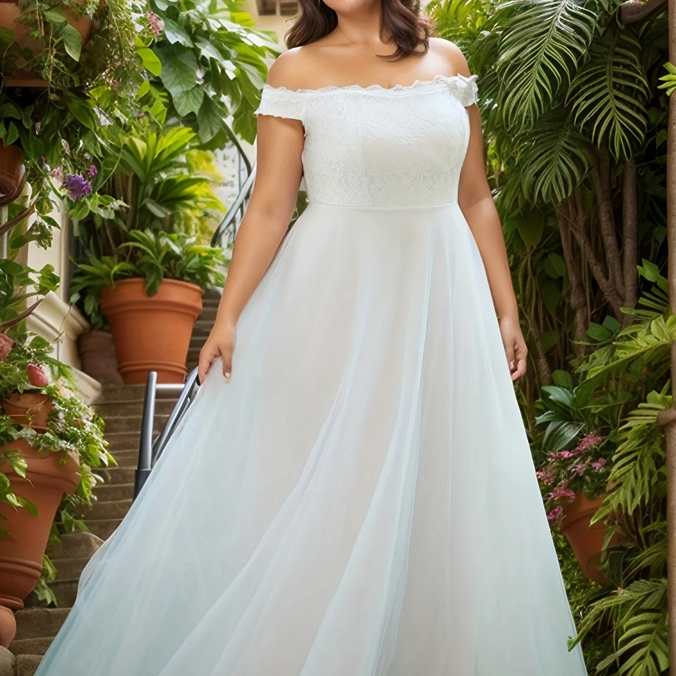 Plus Size Off-the-Shoulder Lace Bridal Gown