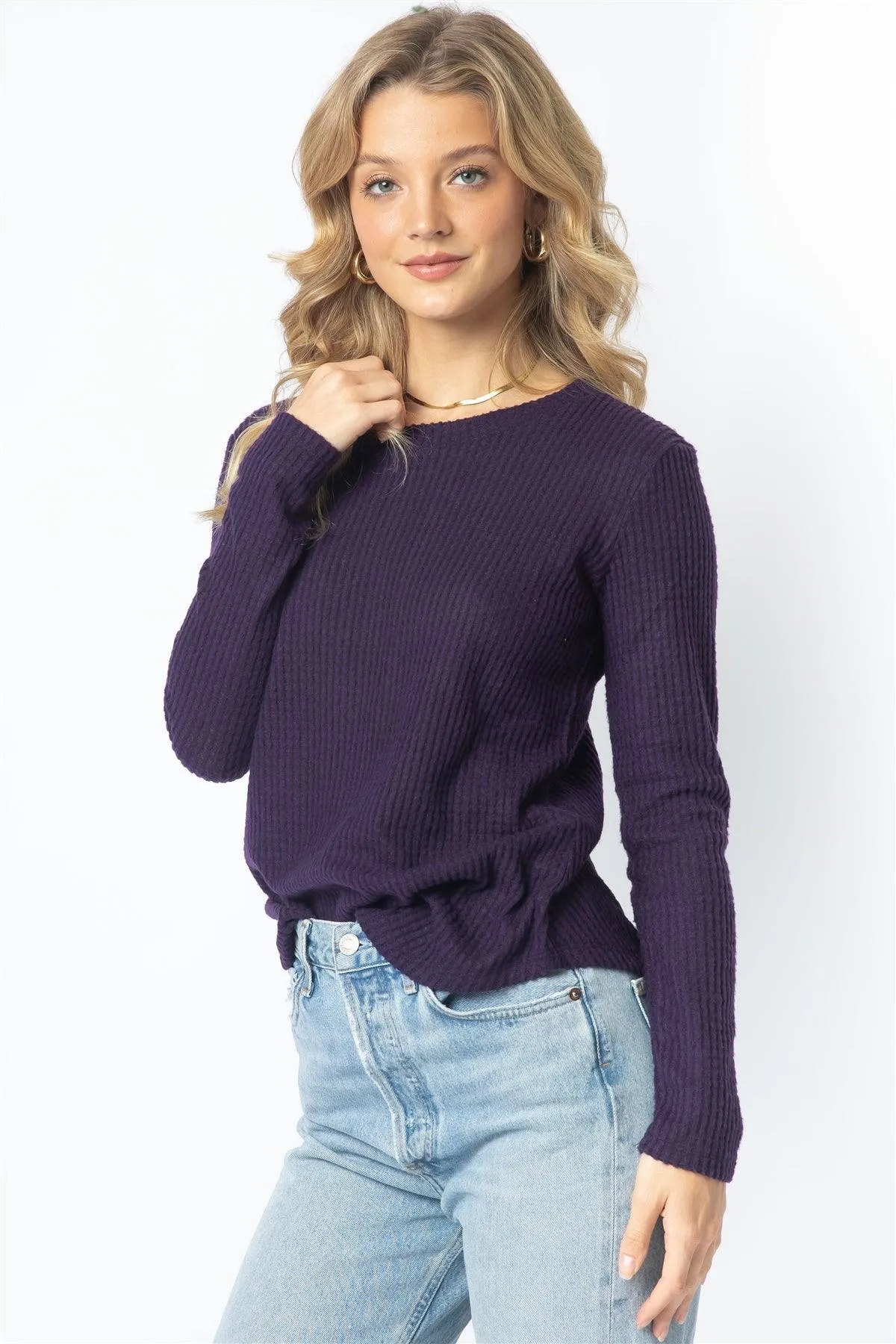 Purple Flannel Waffle Knit Long Sleeve Top /1-2-2