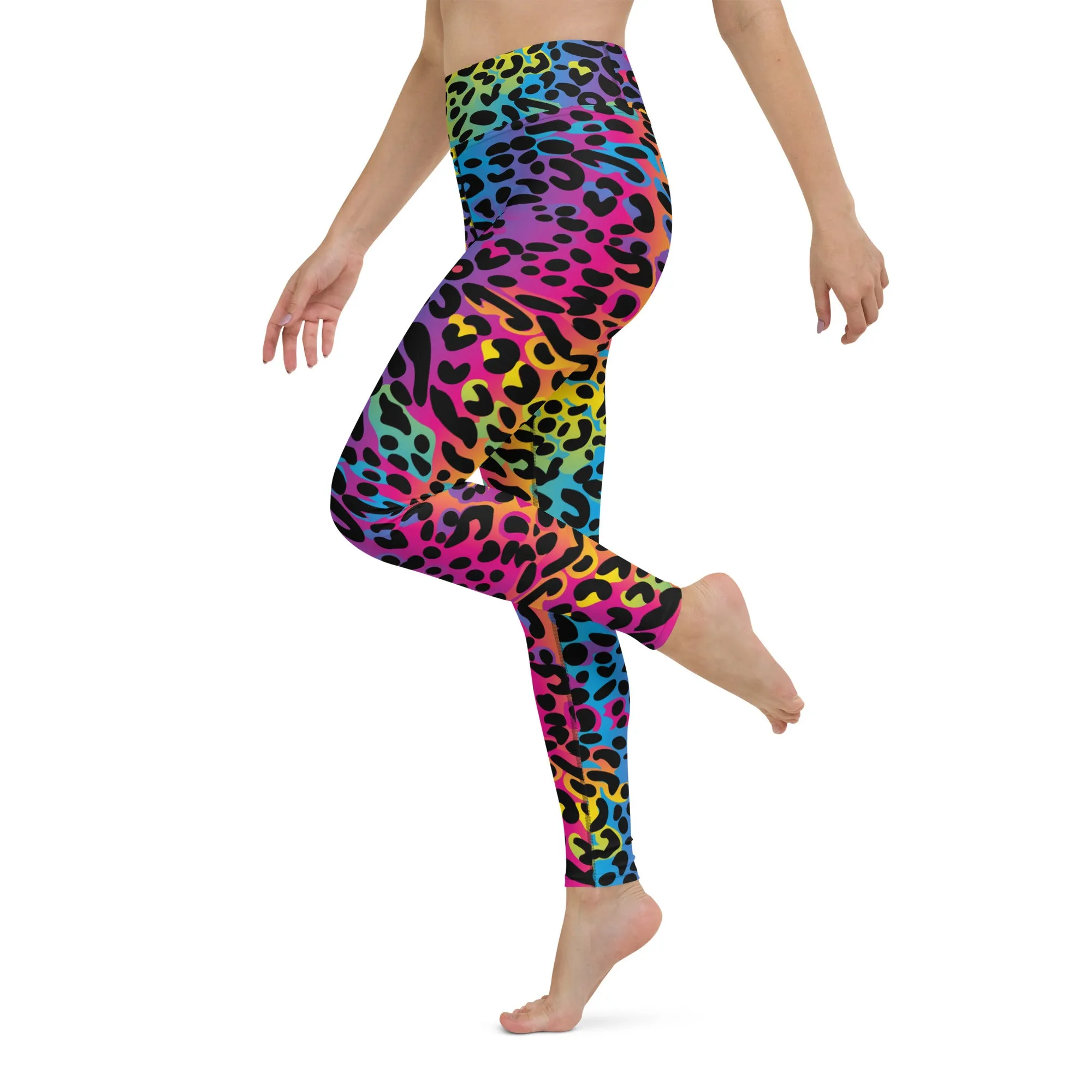 Rainbow Leopard Yoga Leggings Women, Colorful Gradient Animal Print High Waisted Pants Cute Workout Gym Designer Tights