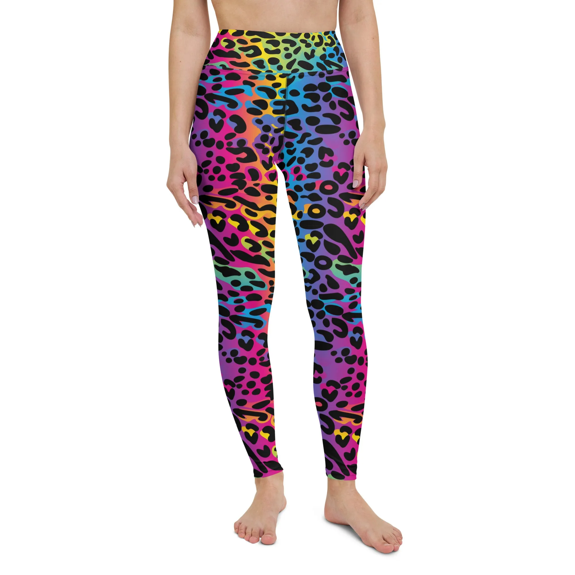 Rainbow Leopard Yoga Leggings Women, Colorful Gradient Animal Print High Waisted Pants Cute Workout Gym Designer Tights