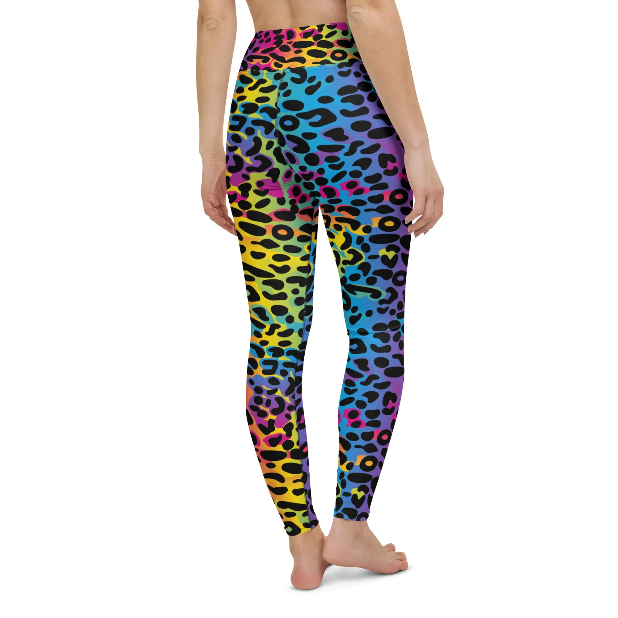 Rainbow Leopard Yoga Leggings Women, Colorful Gradient Animal Print High Waisted Pants Cute Workout Gym Designer Tights