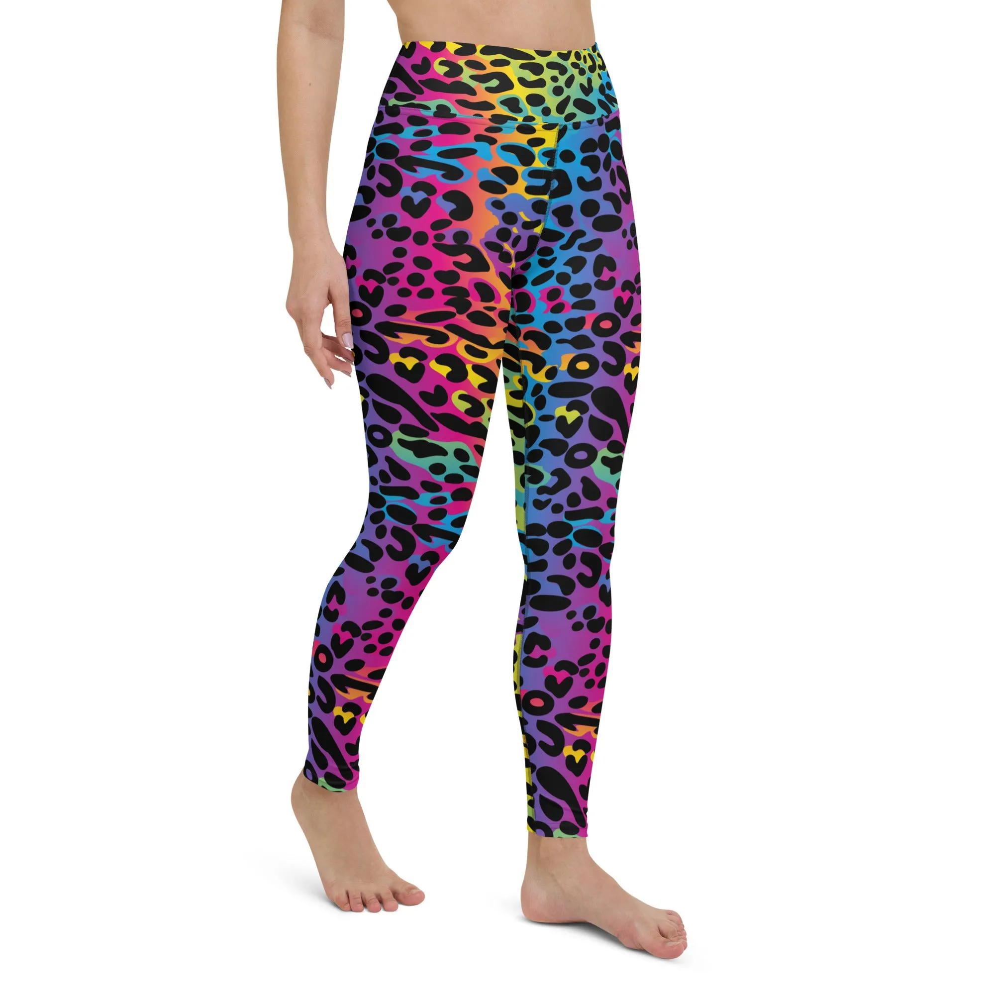Rainbow Leopard Yoga Leggings Women, Colorful Gradient Animal Print High Waisted Pants Cute Workout Gym Designer Tights
