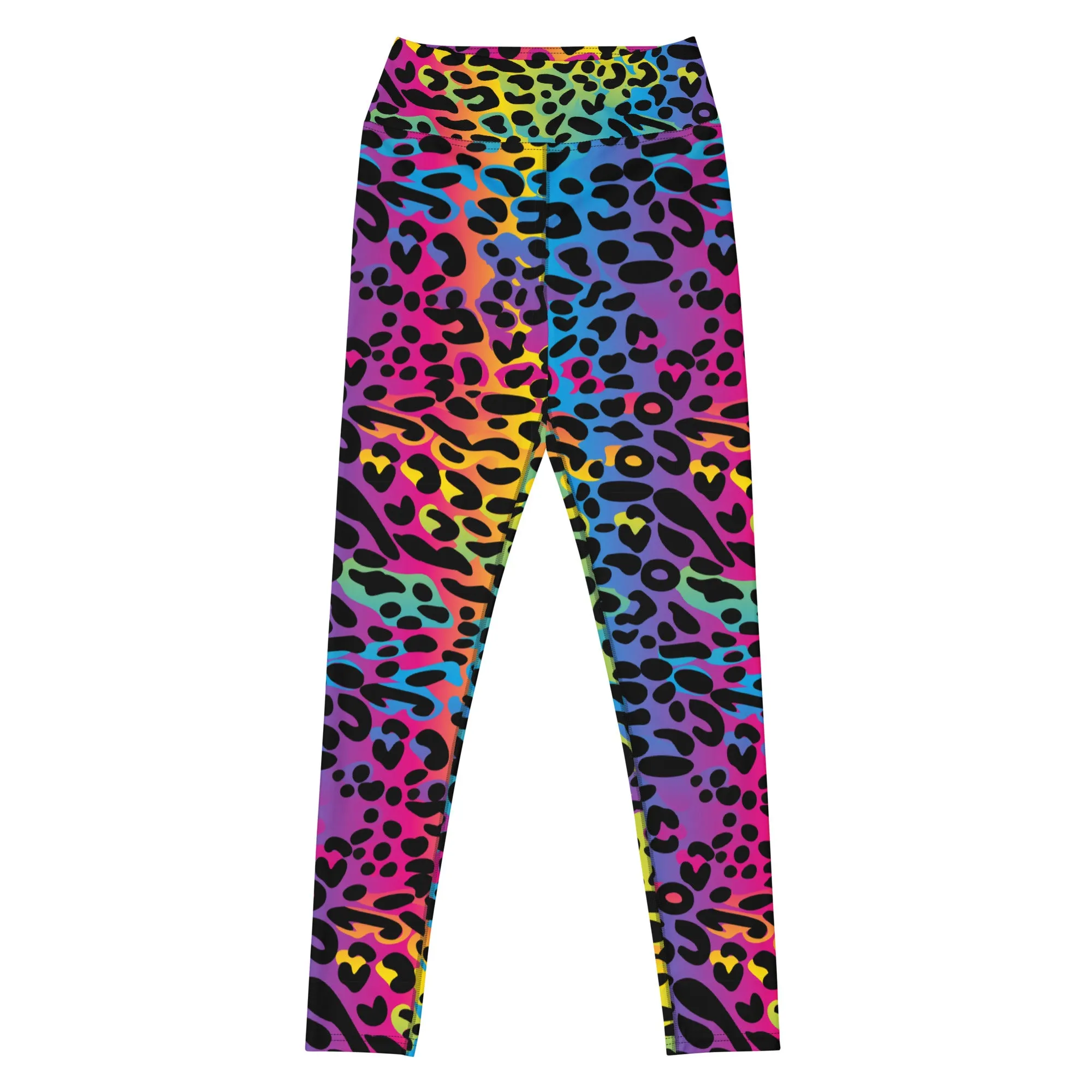 Rainbow Leopard Yoga Leggings Women, Colorful Gradient Animal Print High Waisted Pants Cute Workout Gym Designer Tights