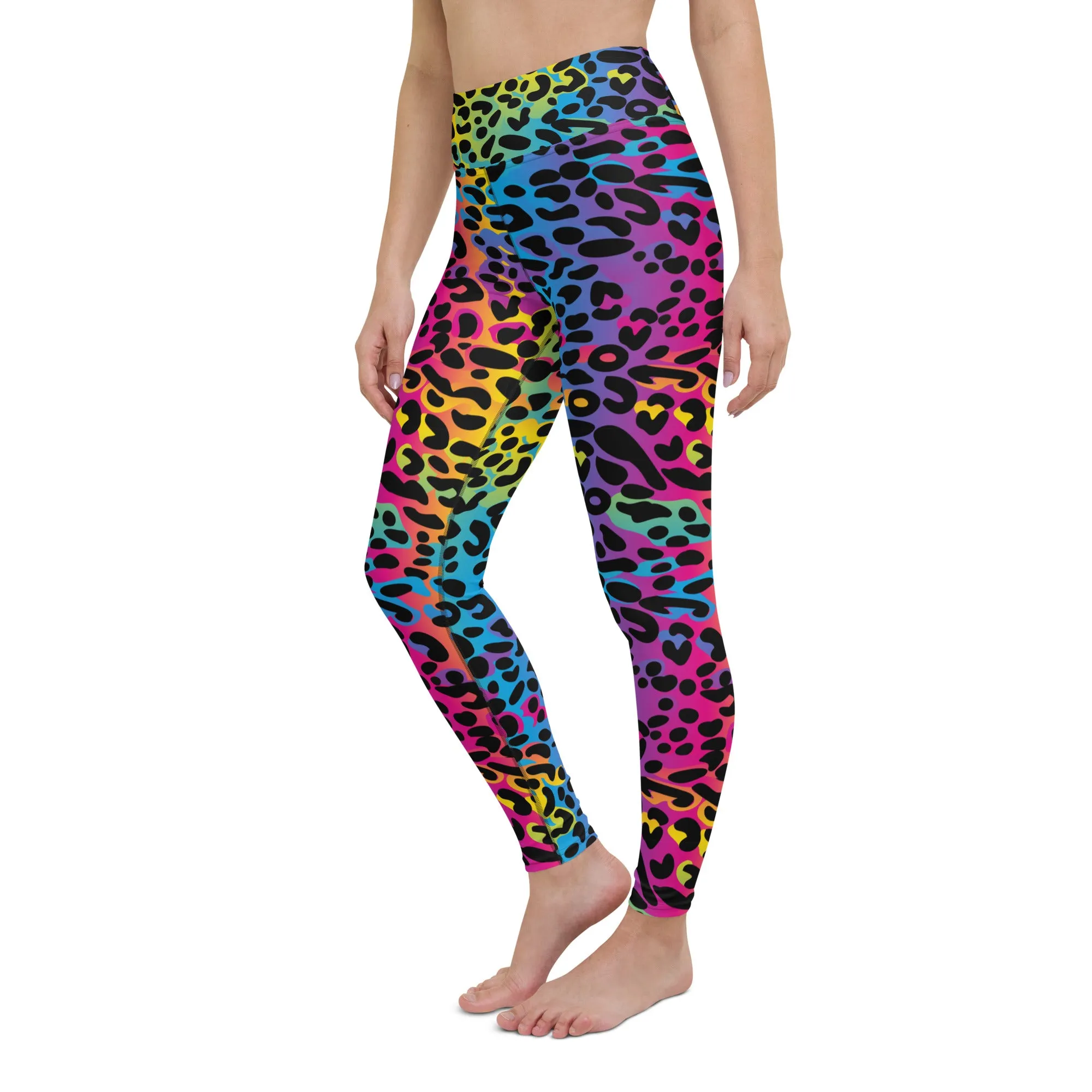 Rainbow Leopard Yoga Leggings Women, Colorful Gradient Animal Print High Waisted Pants Cute Workout Gym Designer Tights
