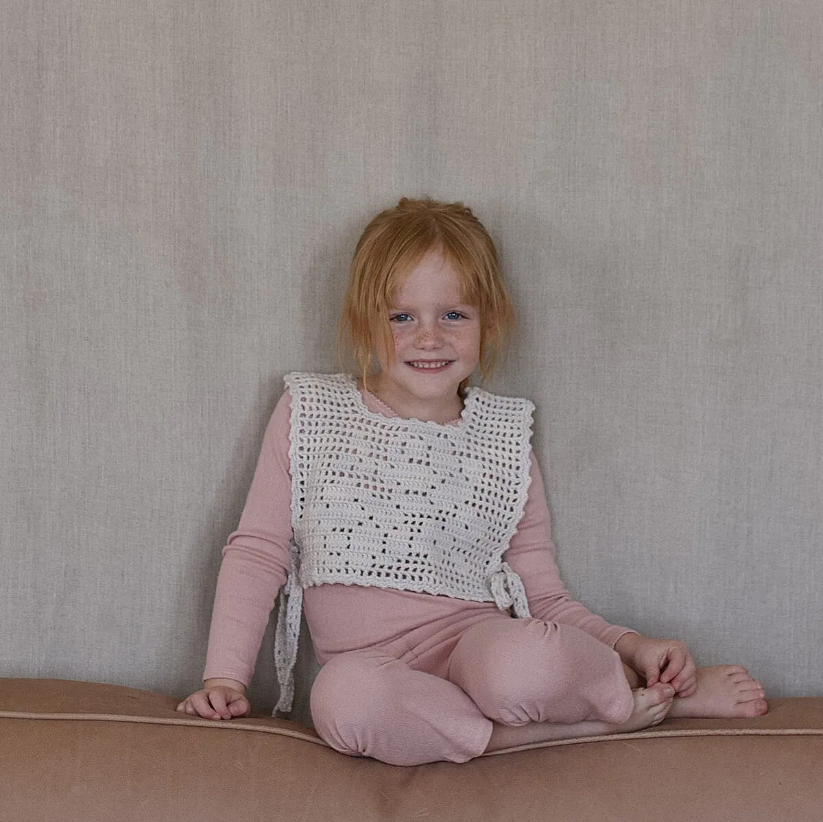 Rose Crochet Pinny Vest in Cream by Iver & Isla
