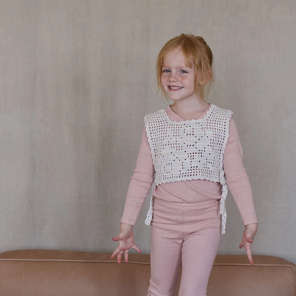 Rose Crochet Pinny Vest in Cream by Iver & Isla