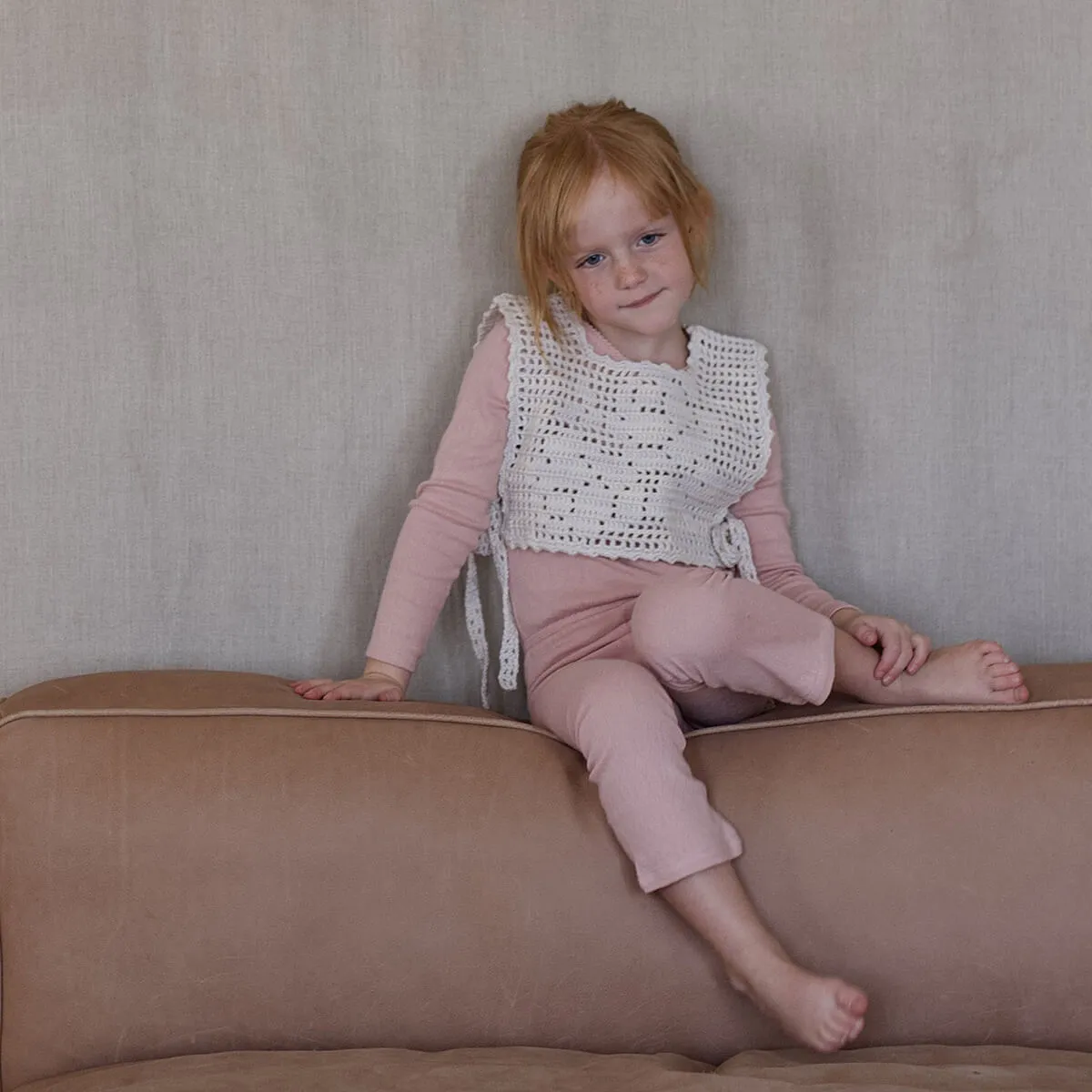Rose Crochet Pinny Vest in Cream by Iver & Isla