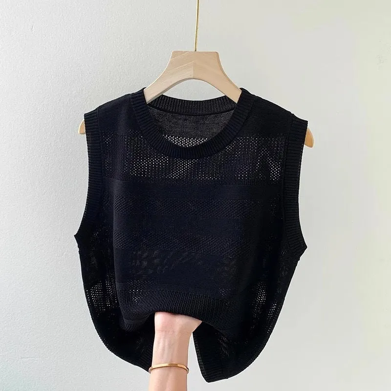 Semi-hollow knitted vest loose vest