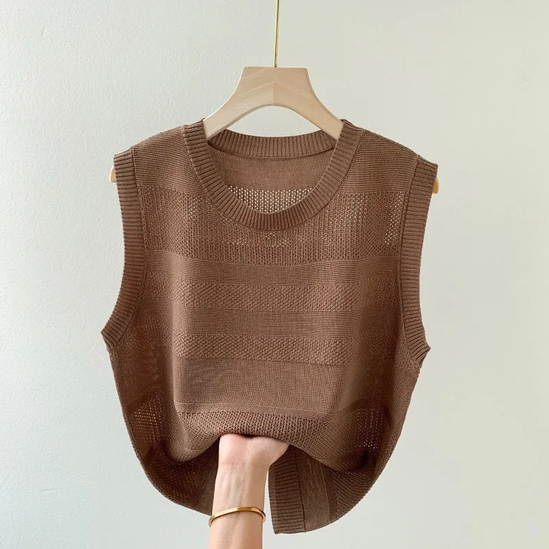 Semi-hollow knitted vest loose vest