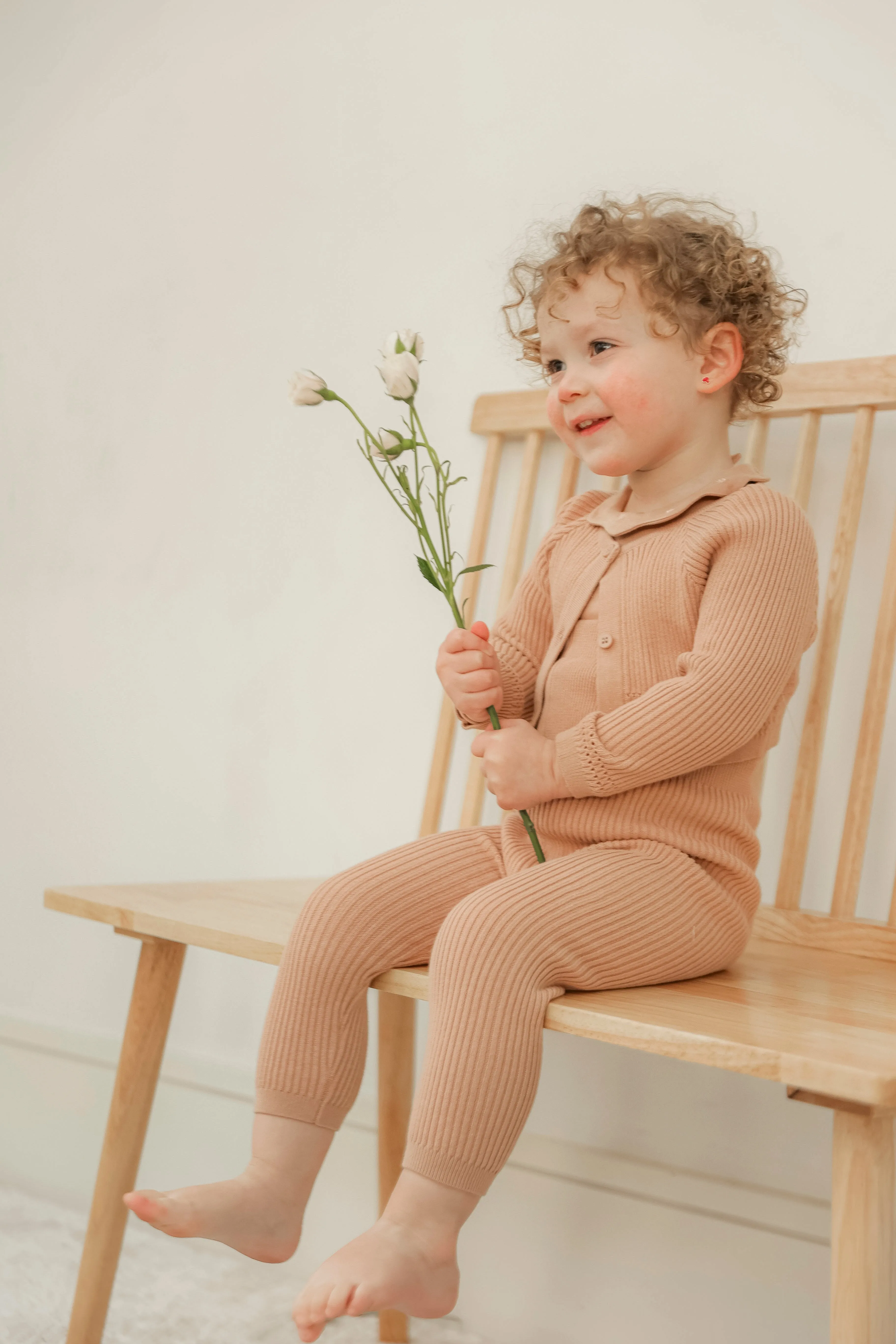set outfit three piece knit overalls with embroidered collar cardigan onesie and hat - maple sugar