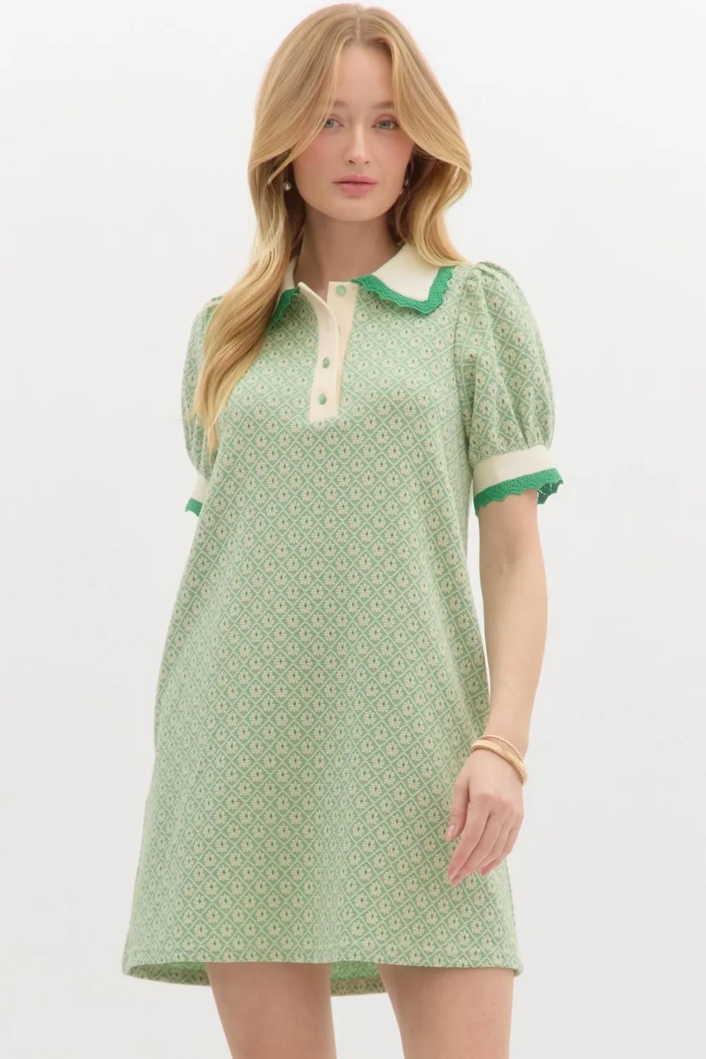 Short puff sleeve polo dress