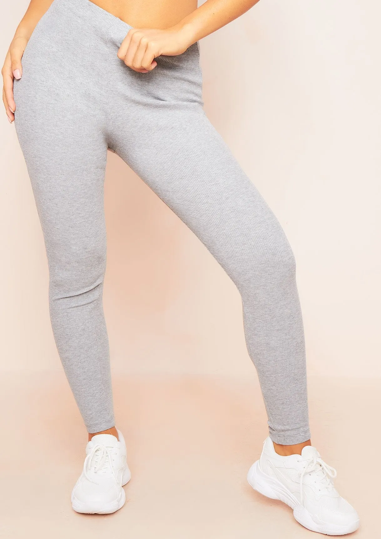 Siera Grey High Waist Thick Ribbed Leggings