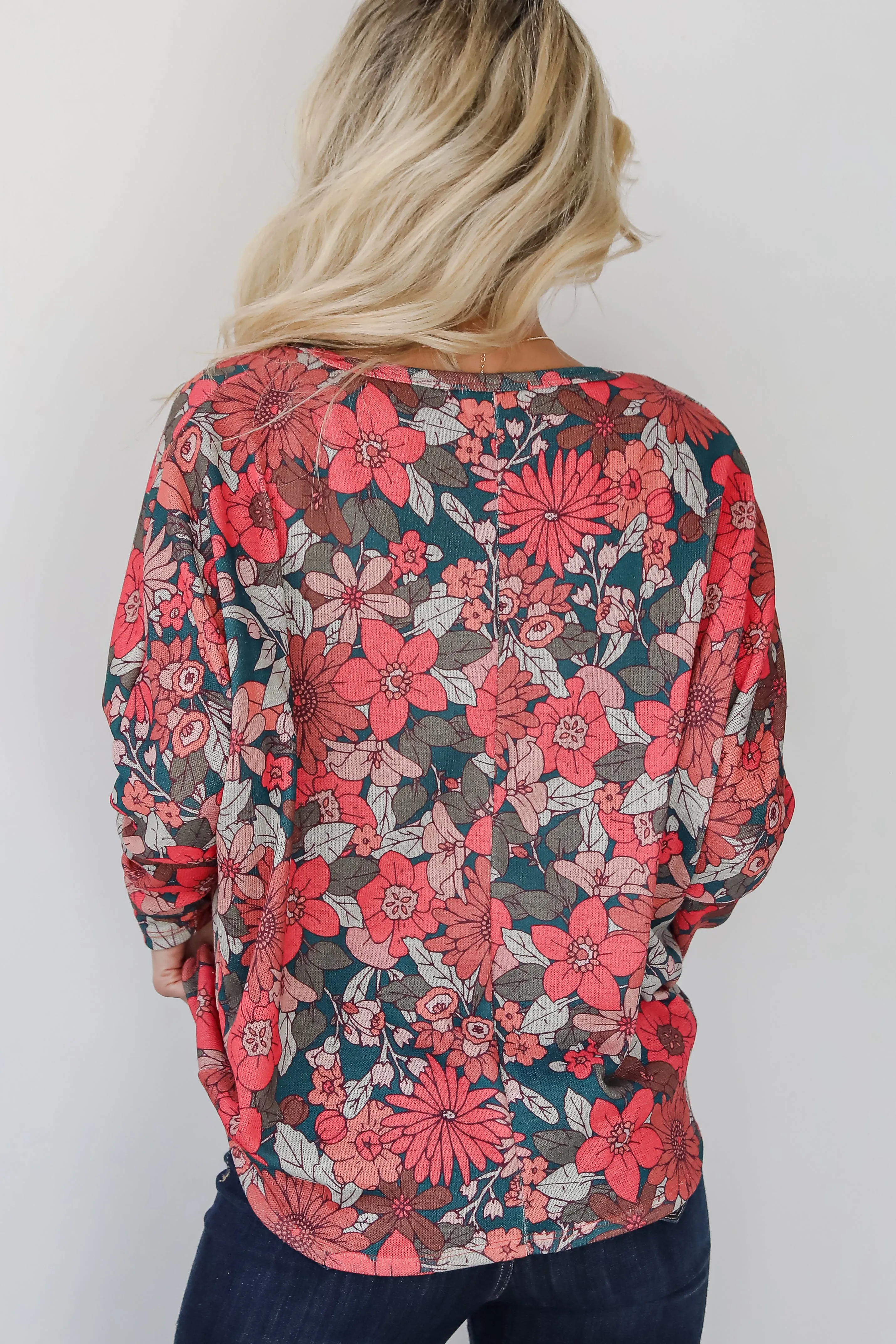 Simply Brilliant Teal Floral Knit Top - DOORBUSTER