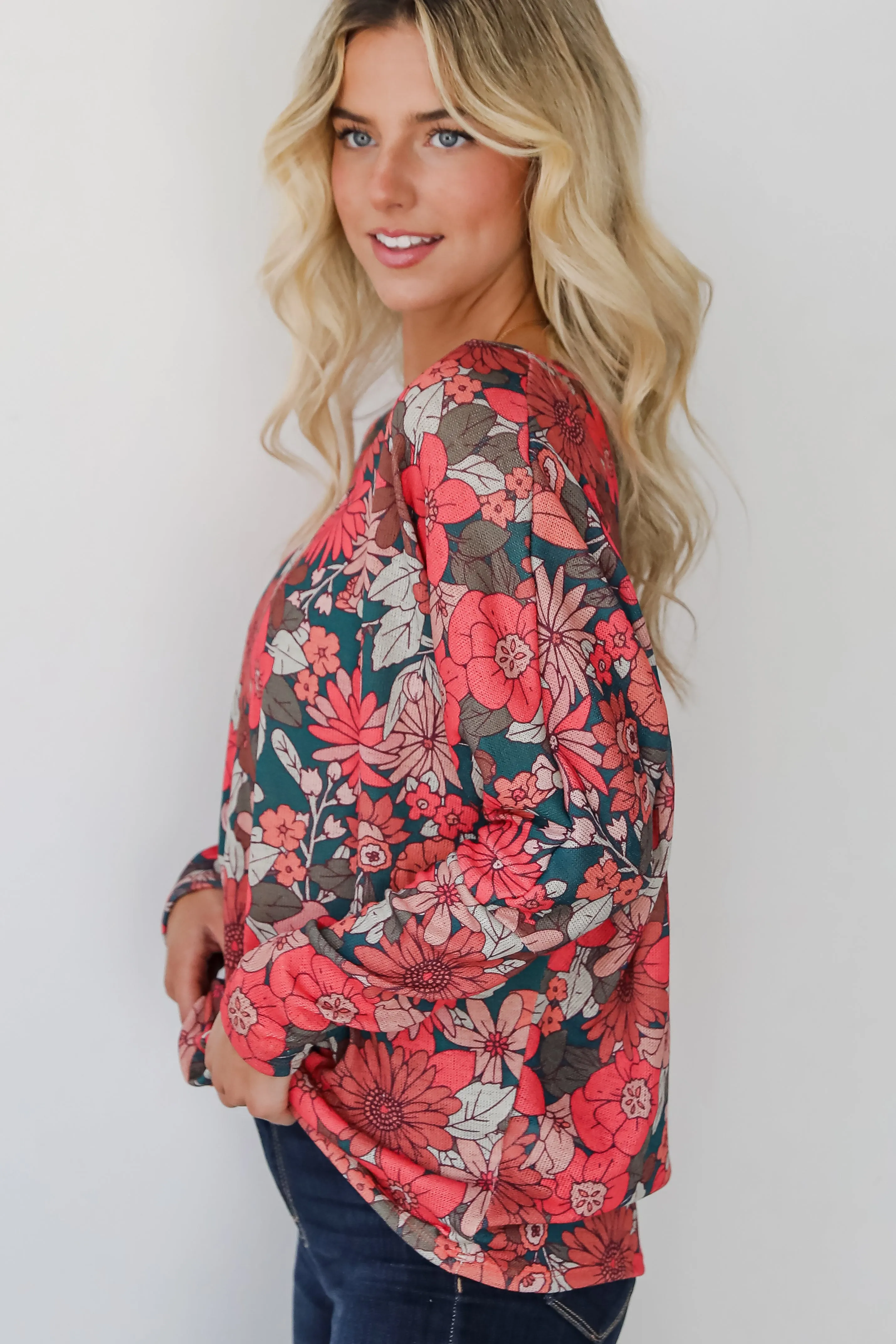 Simply Brilliant Teal Floral Knit Top - DOORBUSTER