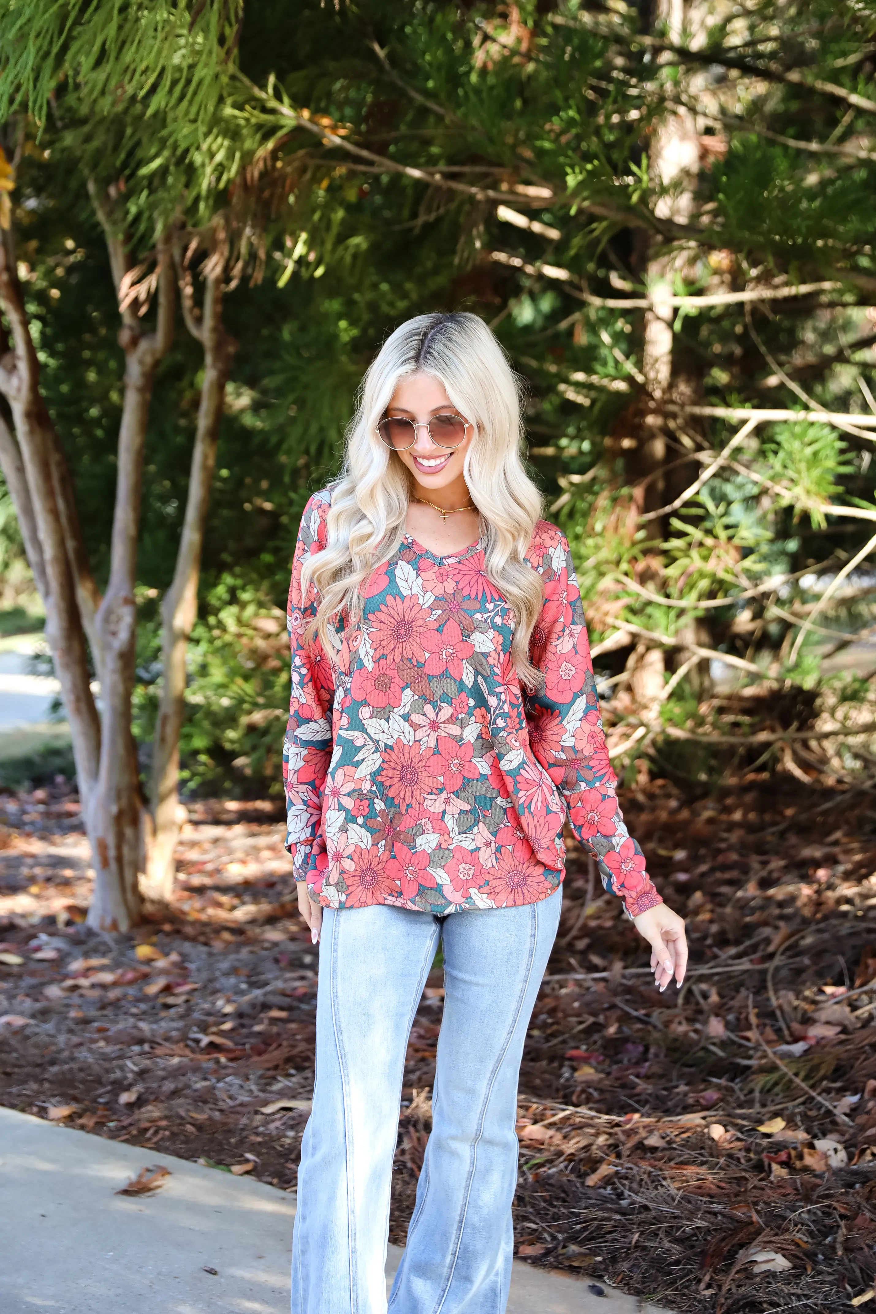 Simply Brilliant Teal Floral Knit Top - DOORBUSTER