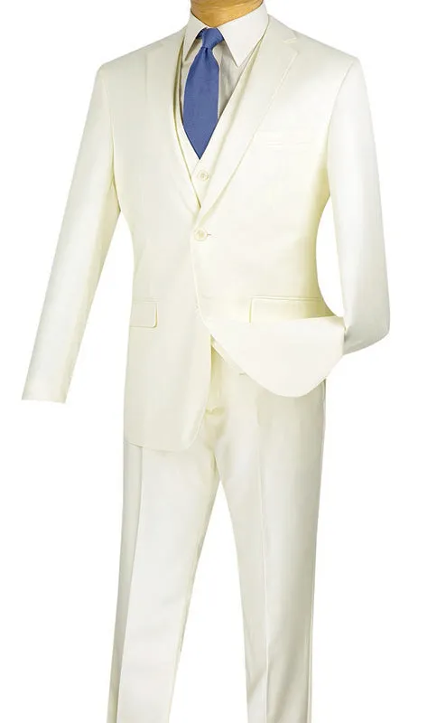 Slim Fit Business Men's Suit 3 Piece 2 Button in Ivory
