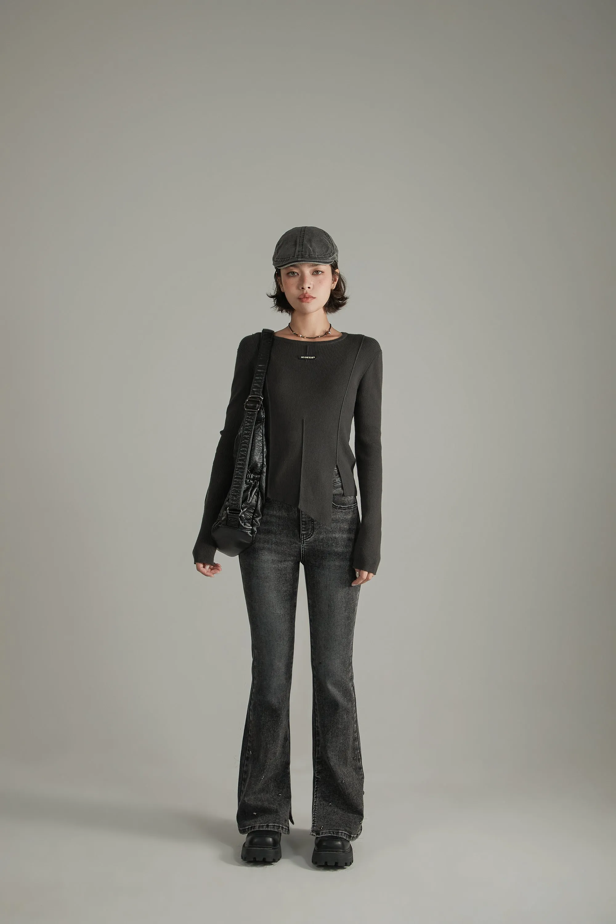Slit Knit Long Sleeve Top