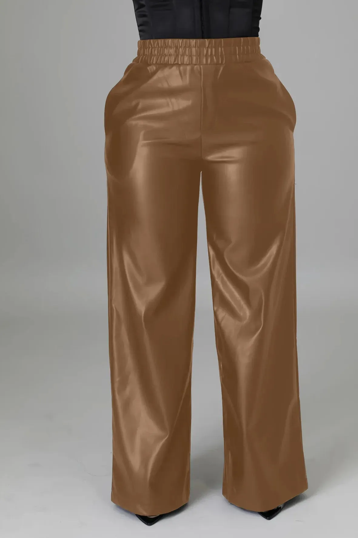 Straight High Waist PU Pants