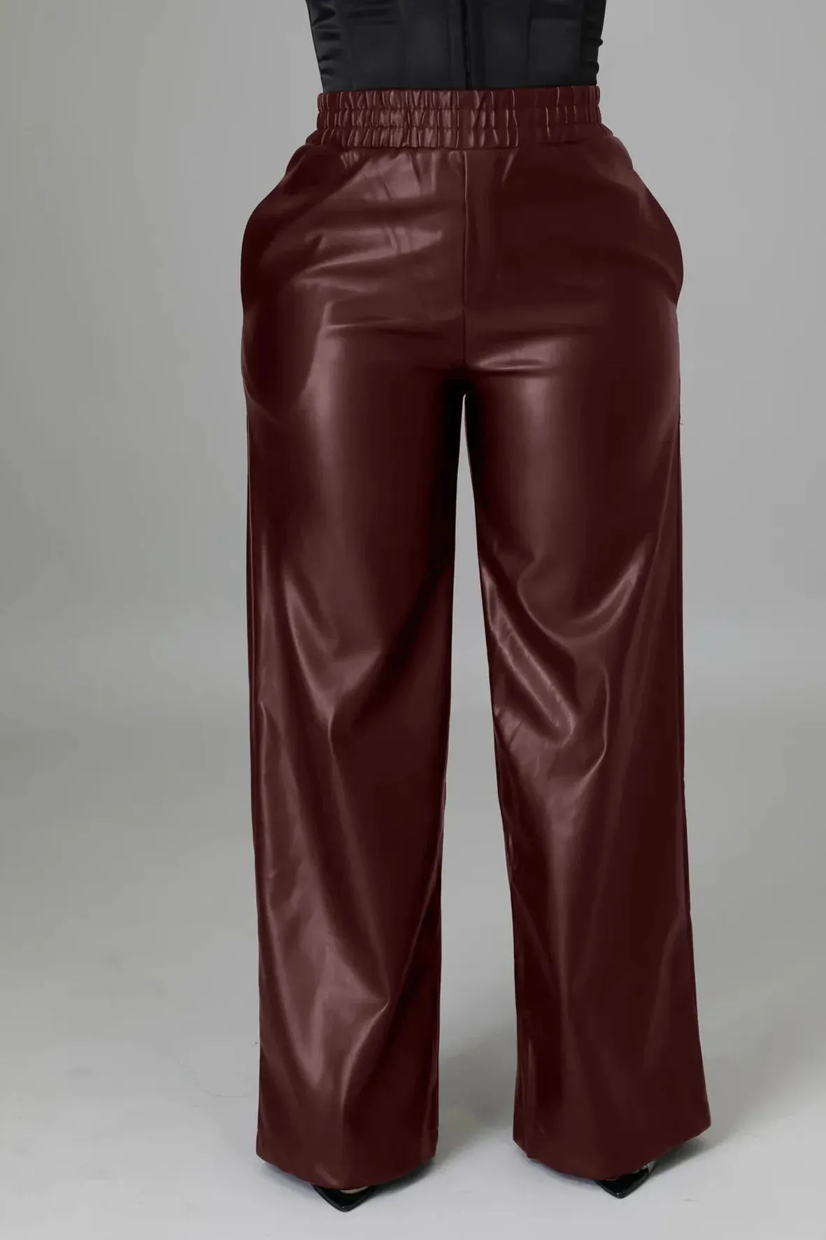 Straight High Waist PU Pants