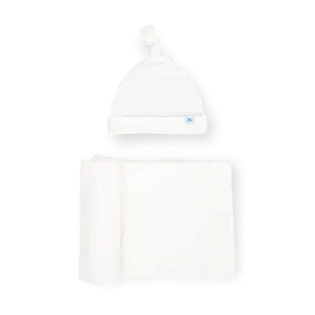 Stretch Knit Swaddle and Hat Set - White