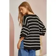 Striped Half Sleeve Knit Top